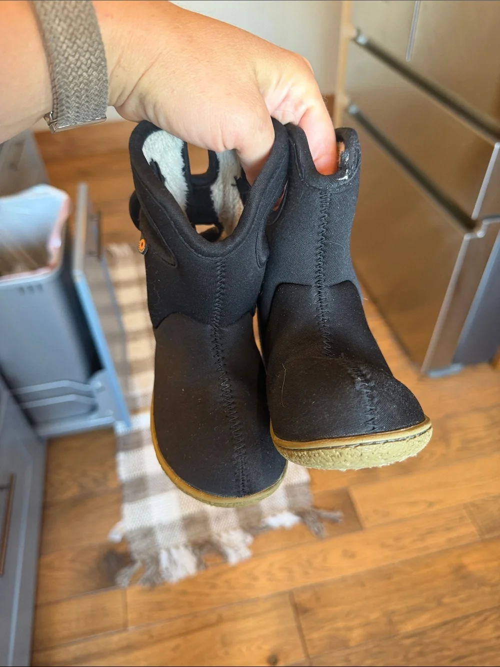 Bogs Kids Black Pull-On Winter Boot with Tan Sole